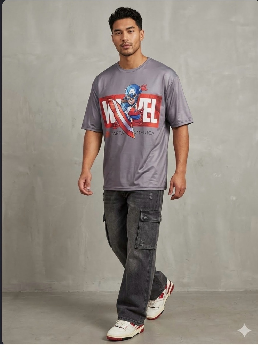 Marvel Comics Captain America Y2K Style Graphic Tee T-Shirt XXL Gray
